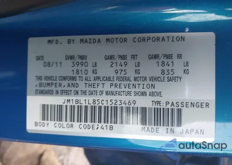 2012 Mazda Mazda3 I Touring z USA, uszkodzony, nr VIN JM1BL1L85C1523469